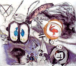 "World View" mixed media on newsprint